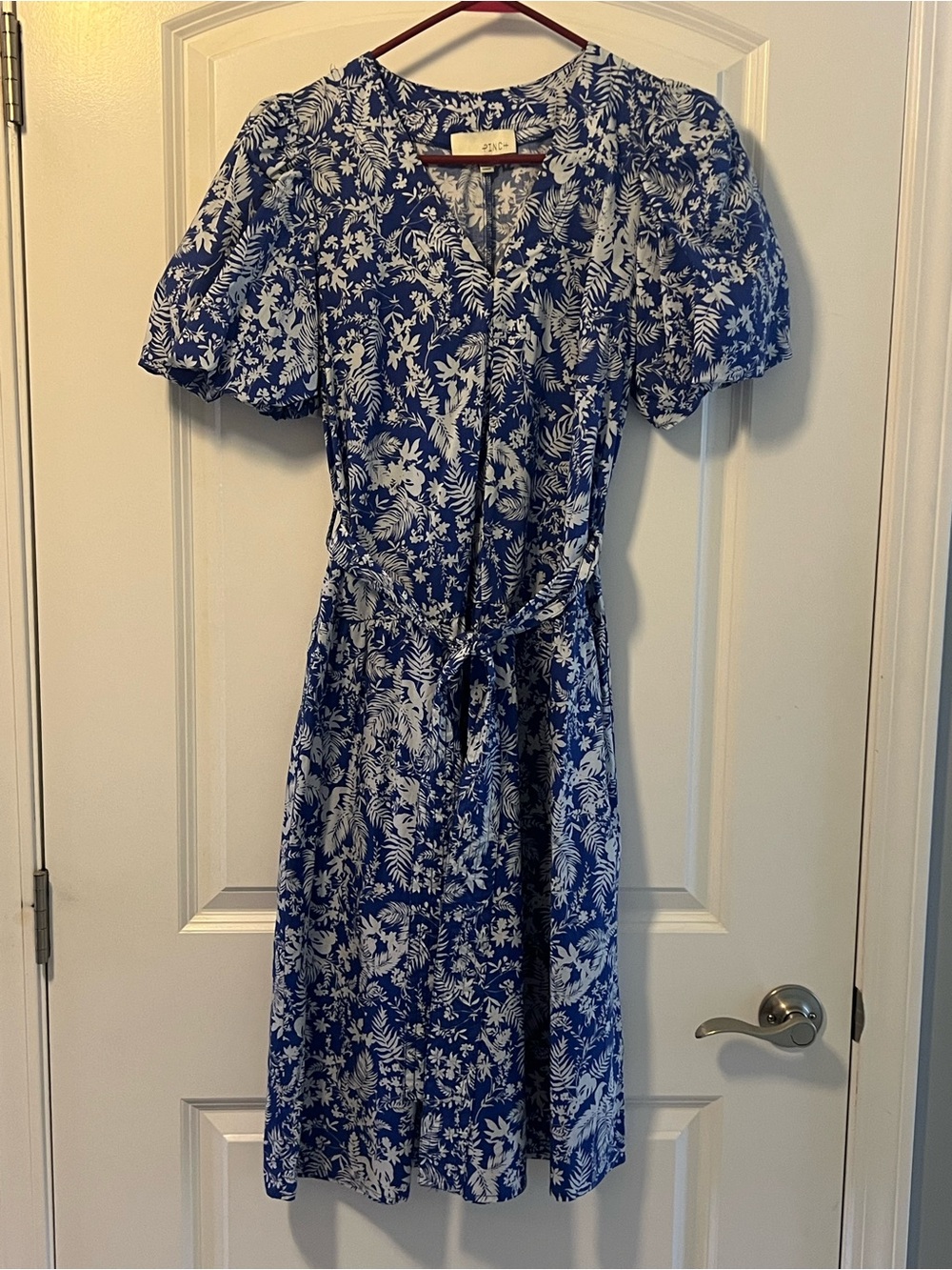 Pinch Blue and White Floral Midi Dress with Tie